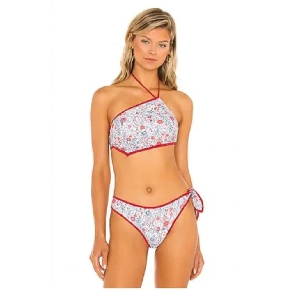 Tularosa Bikini Top Women size S Red Floral NWT Asymmetrical One‎ Shoulder Wrap